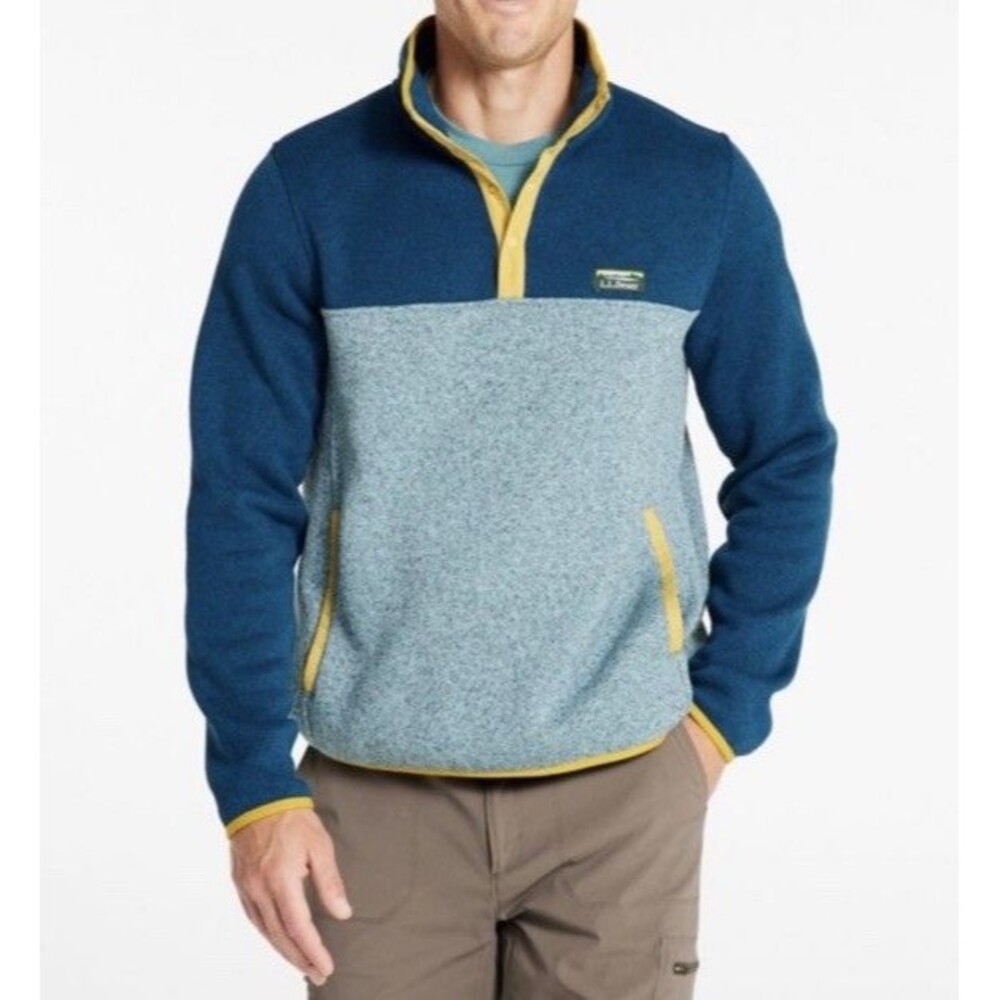 LL Bean Men’s Sweater Fleece Pullover 1/4 Snap Outdoor Activewear Colorblock L